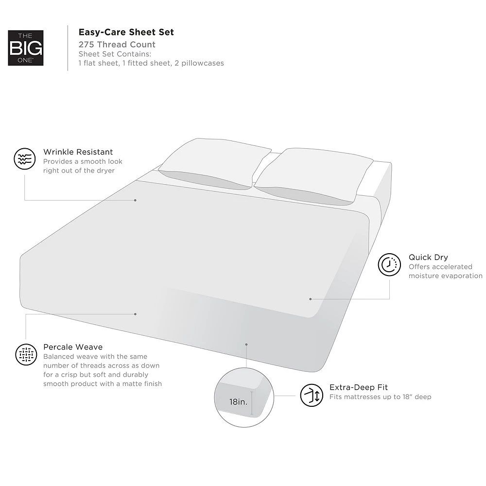 The Big One® Easy Care 275 Thread Count Sheet Set Or Pillowcases 5 The Big One® Easy Care 275 Thread Count Sheet Set Or Pillowcases - Image 5